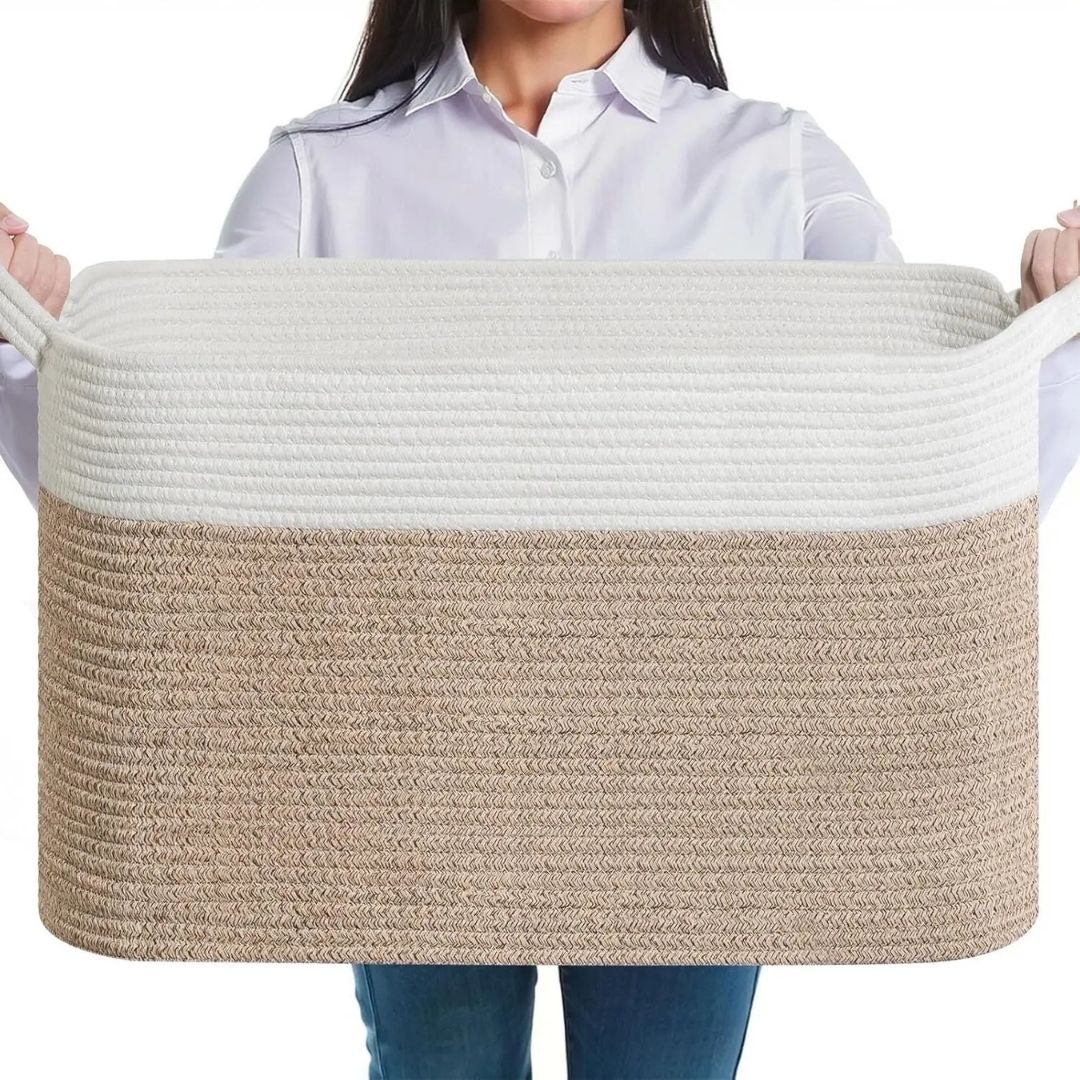 corbeille a linge coton decoration buanderie poigne grand format